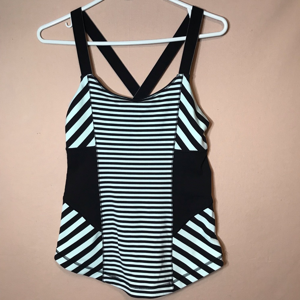 LULULEMON Mint Black Stripe Work Out Tank 6 Yoga